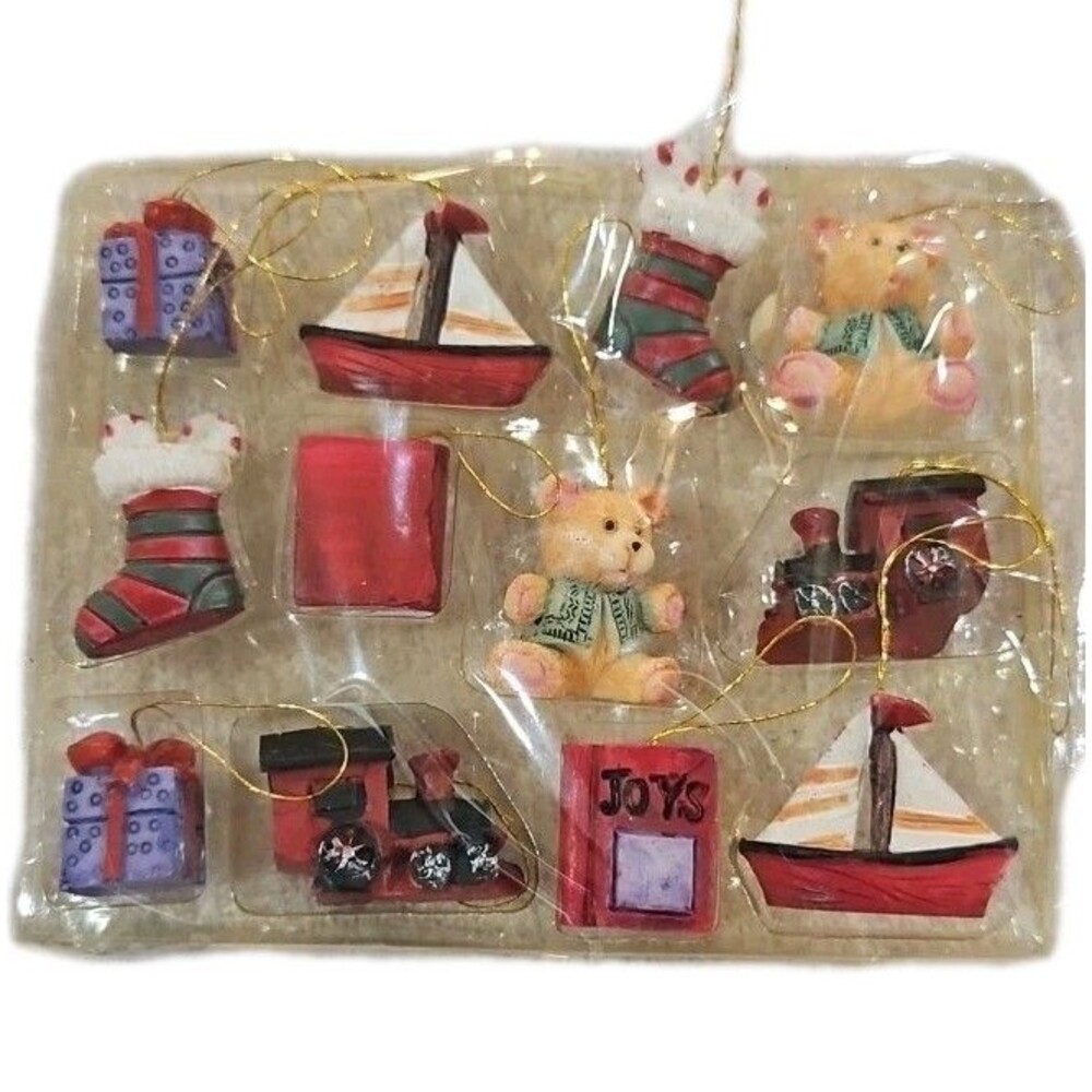 Set of 12 New Hand painted Miniature Christmas Ornaments Package tie-ons - RARE!